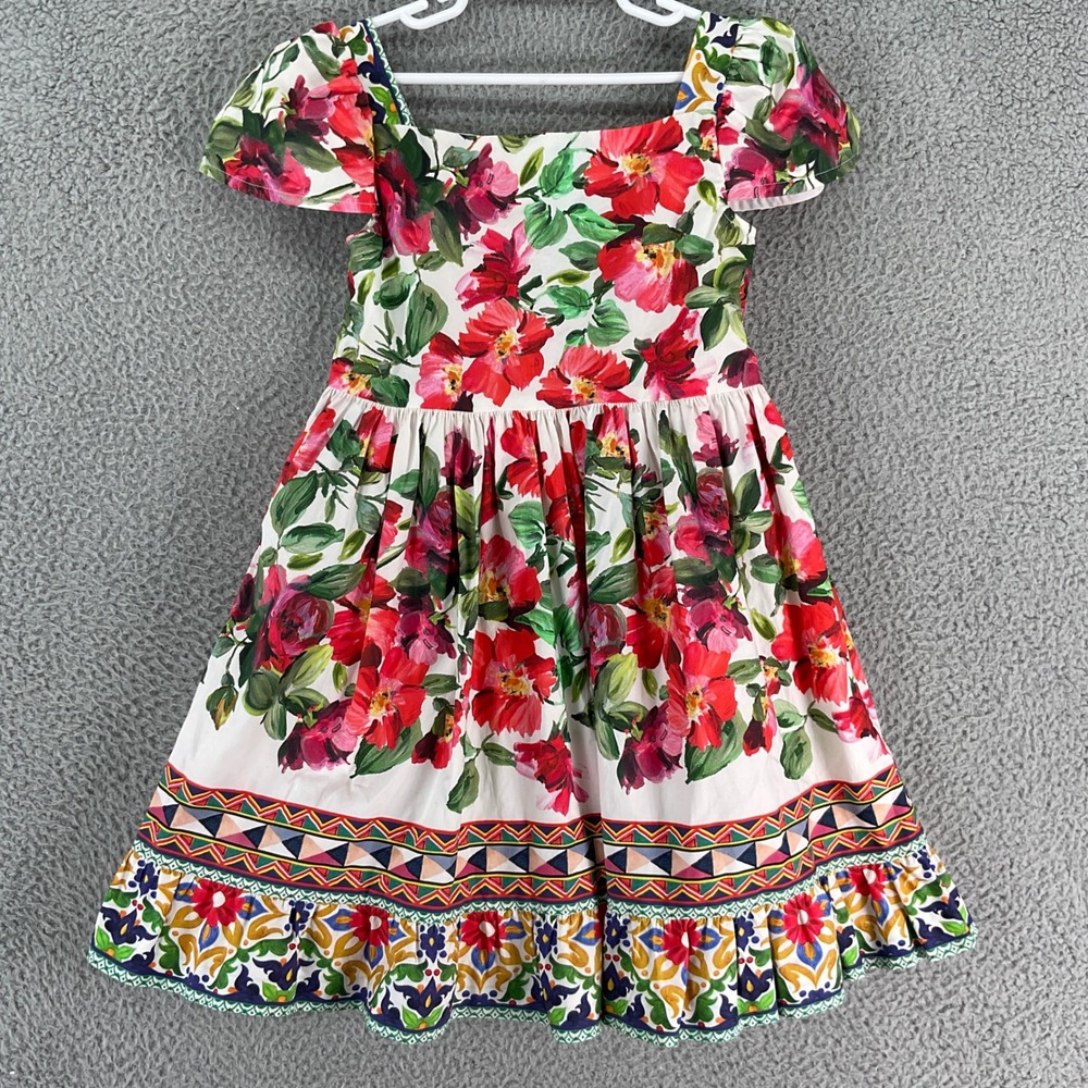 Edgehill Collection Dress Kids 6X White Red Floral Ruffle Hem Fit Flare DLMM1026